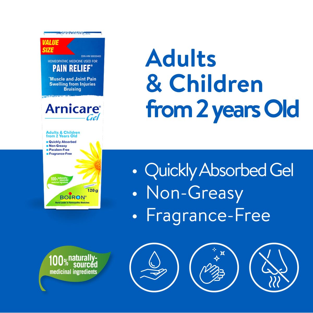 Boiron Arnicare Gel 120g for pain relief, Muscle pain and joint pain. Eases resorption of bruises and inflammatory oedema caused by falls, blows, blunt injury or surgery. 🍁 All In One Marketplace Canada