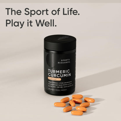 Sports Research® Turmeric Curcumin C3® Complex 500mg, Enhanced with Black Pepper & Organic Coconut Oil for Better Absorption; Non-GMO, Gluten Free & Third-Party Tested - 120 Liquid Softgels - Available at All In One Marketplace Canada
