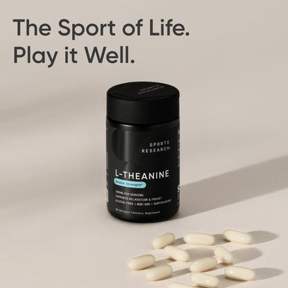 Sports Research® Double Strength ‘Suntheanine’ L-Theanine with Organic Coconut Oil - Promotes Alertness, Focus, and Relaxation without Drowsiness - 200 mg L Theanine Supplement - 60 Softgel Capsules - Available at All In One Marketplace Canada