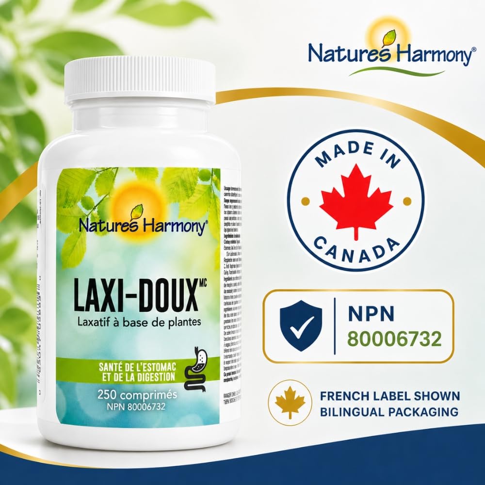 Nature’s Harmony Stomach Ease – Herbal Laxative for Digestive Comfort & Bowel Regularity – Senna, Cascara & Peppermint – 250 Tablets 🍁 All In One Marketplace Canada
