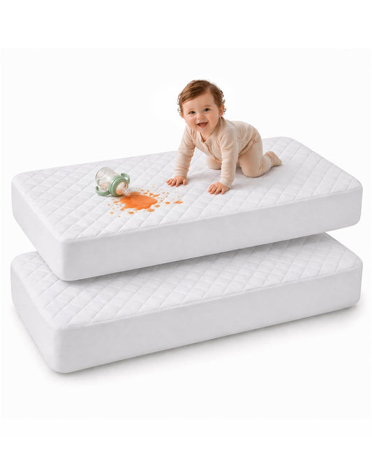Utopia Bedding Waterproof Crib Fitted Mattress Protector (Pack of 2) - Toddler and Baby Crib Mattress Pad Cover - Soft and Breathable with 7 Inches Deep Skirt (White, 28" x 52")