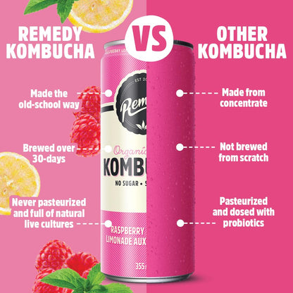 Remedy Kombucha Sugar-Free Organic Sparkling Drink - 6 Flavour Variety Pack, 355 mL Cans (24-Pack)