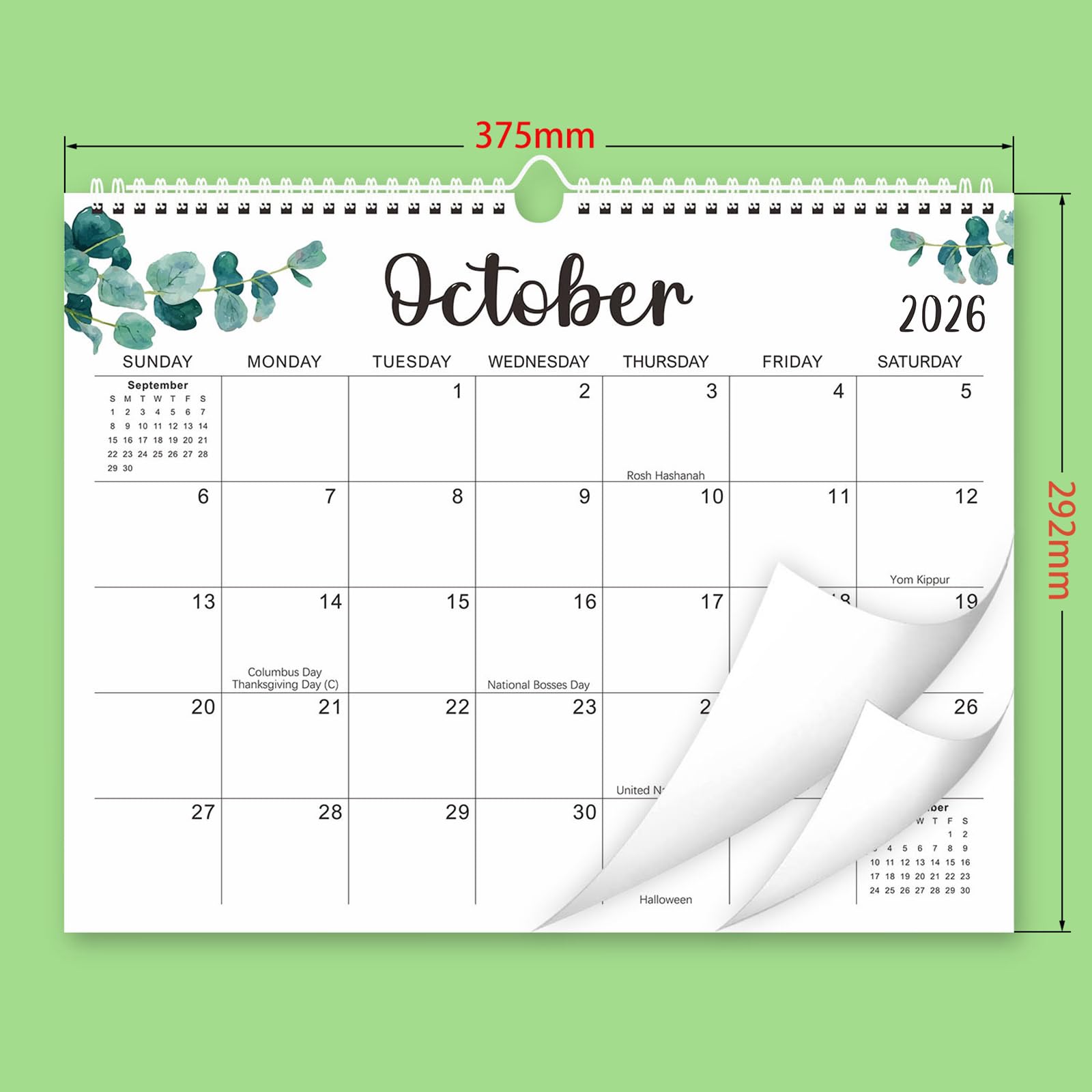 Wall Calendar 2026-2027, 15X12 inch Large Calendar Family Personl Organizer, 21 Months Runs from April 2026 through December 2027, Perfect for Organizing for Office Home (Leaf)