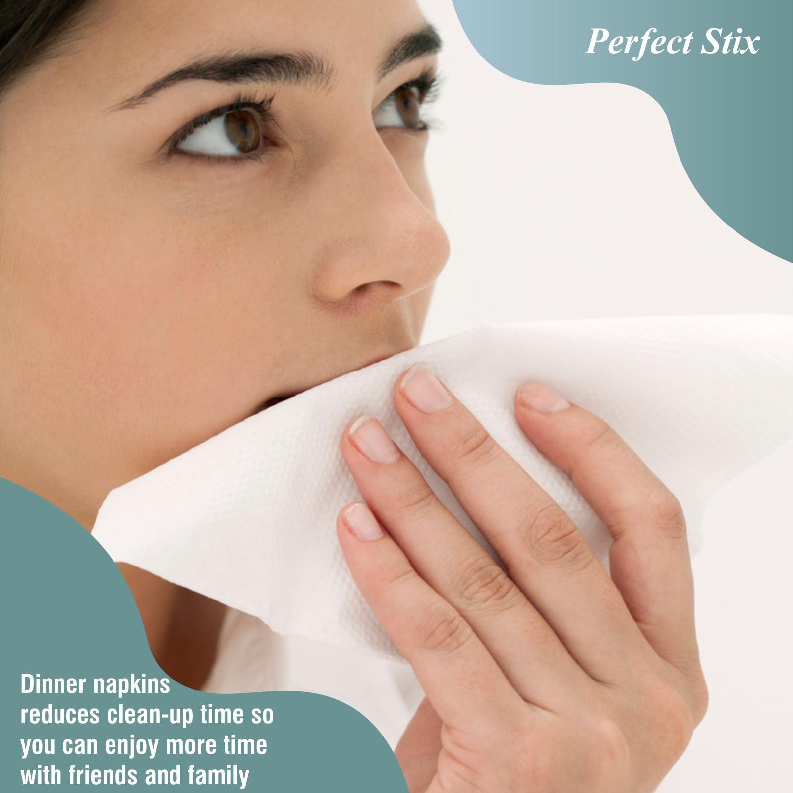 Perfect Stix White Dinner Napkin-300 2-Ply White Dinner Napkins, 0.1" Height, 17" width, 15" Length (Pack of 300) Perfect Stix