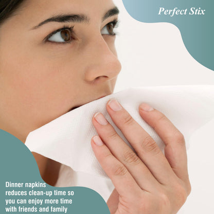 Perfect Stix White Dinner Napkin-300 2-Ply White Dinner Napkins, 0.1" Height, 17" width, 15" Length (Pack of 300) Perfect Stix