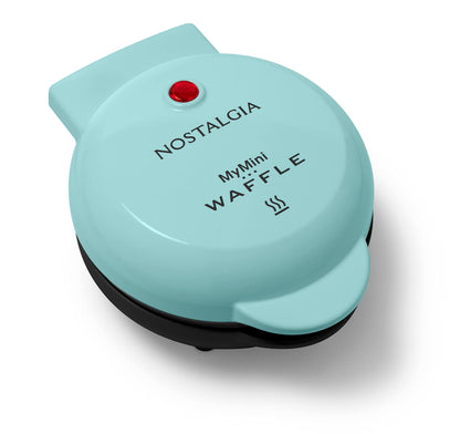 Nostalgia MyMini Personal Electric Waffle Maker, 5-Inch Cooking Surface, Waffle Iron for Hash Browns, French Toast, Grilled Cheese, Quesadilla, Brownies, Cookies, Aqua Nostalgia