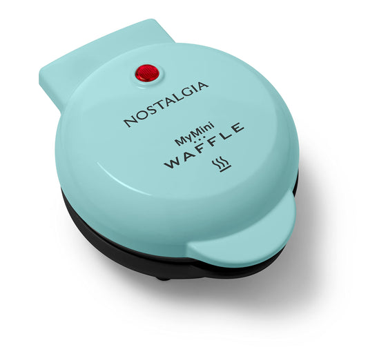 Nostalgia MyMini Personal Electric Waffle Maker, 5-Inch Cooking Surface, Waffle Iron for Hash Browns, French Toast, Grilled Cheese, Quesadilla, Brownies, Cookies, Aqua Nostalgia
