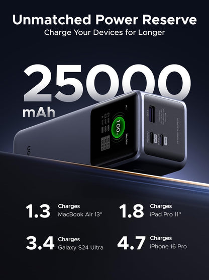 UGREEN Batterie externe, 25000 mAh 200 W, chargeur portable 3 ports, écran intelligent TFT, bloc-batterie, compatible avec iPhone 16/16 Plus/16 Pro/16 Pro Max, iPhone 15/14/13/12, MacBook, Dell, Galaxy S25 Ultra