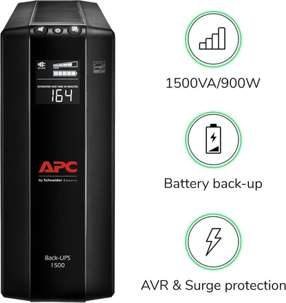 APC UPS 1500VA UPS Battery Backup & Surge Protector, BX1500M Backup Battery Power Supply, AVR, Dataline Protection