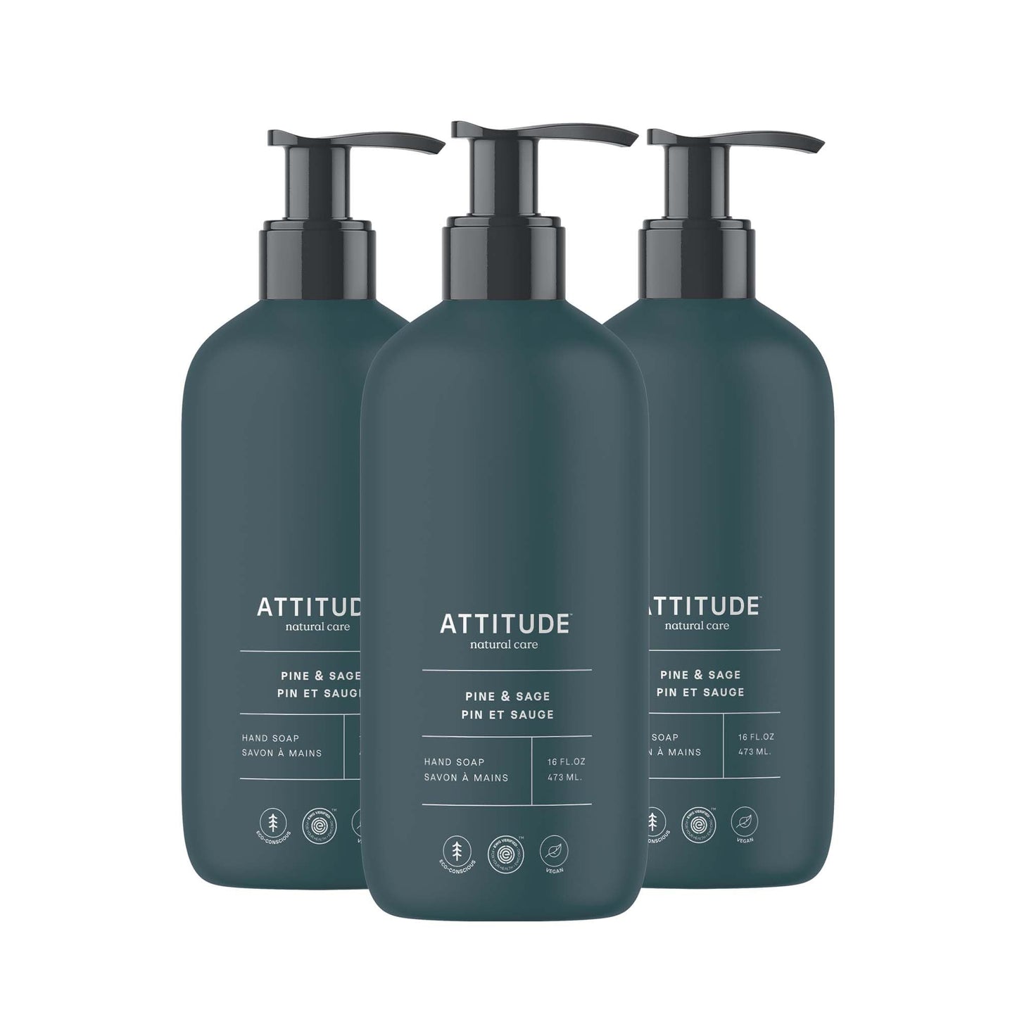 ATTITUDE Limited Edition Liquid Hand Soap, EWG Verified, Plant and Mineral-Based, Vegan Personal Care Products, Pine & Sage, 473 mL (Pack of 3) 🍁 All In One Marketplace Canada