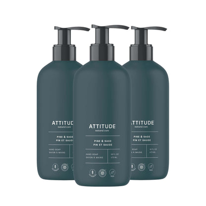 ATTITUDE Limited Edition Liquid Hand Soap, EWG Verified, Plant and Mineral-Based, Vegan Personal Care Products, Pine & Sage, 473 mL (Pack of 3) 🍁 All In One Marketplace Canada