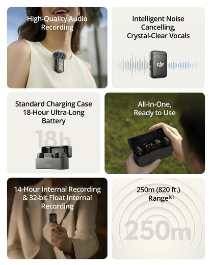 DJI Mic 2 (2 TX + 1 RX + Charging Case), Wireless Lavalier Microphone, Intelligent Noise Cancelling, 32-bit Float Internal Recording, 820 ft.(250m) Range, Microphone for iPhone, Android, Camera 🍁 All In One Marketplace Canada