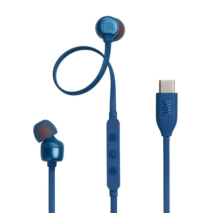 JBL Tune 310C - USB-C Wired Hi-Res in-Ear Headphones, Tangle-Free Flat Cable, 3-Button Remote with Microphone (Blue)