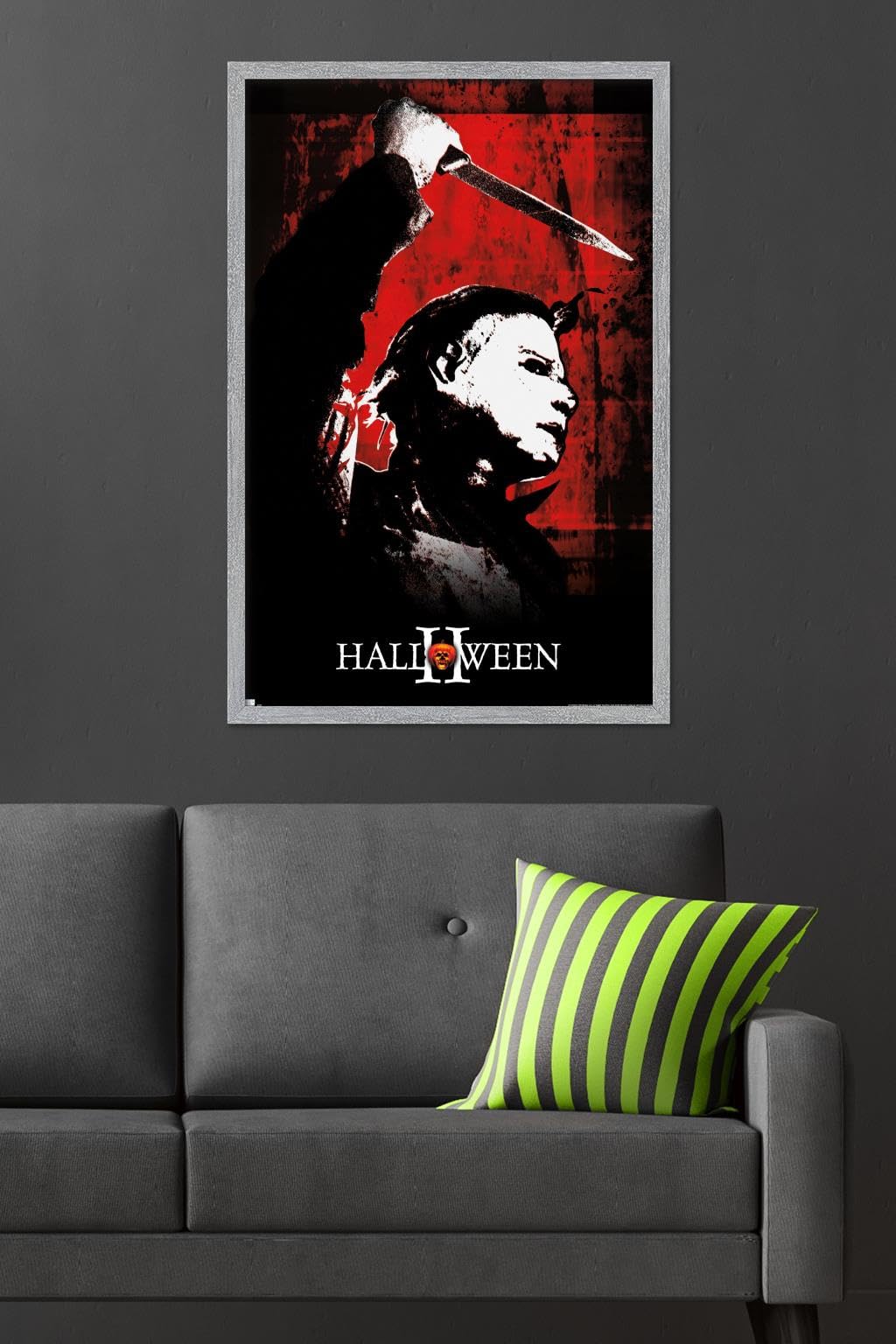 Halloween II - Red Wall Poster, 34L" x 22.4W", Gray Framed Version