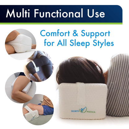 Sports Medica Doctor Developed Ergonomic Knee Pillow for Side Sleepers - eHandbook Included - Memory Foam Spine Alignment Leg Pillow for Sleeping on Side - Hip & Leg Elevation Pillow - Available at All In One Marketplace Canada
