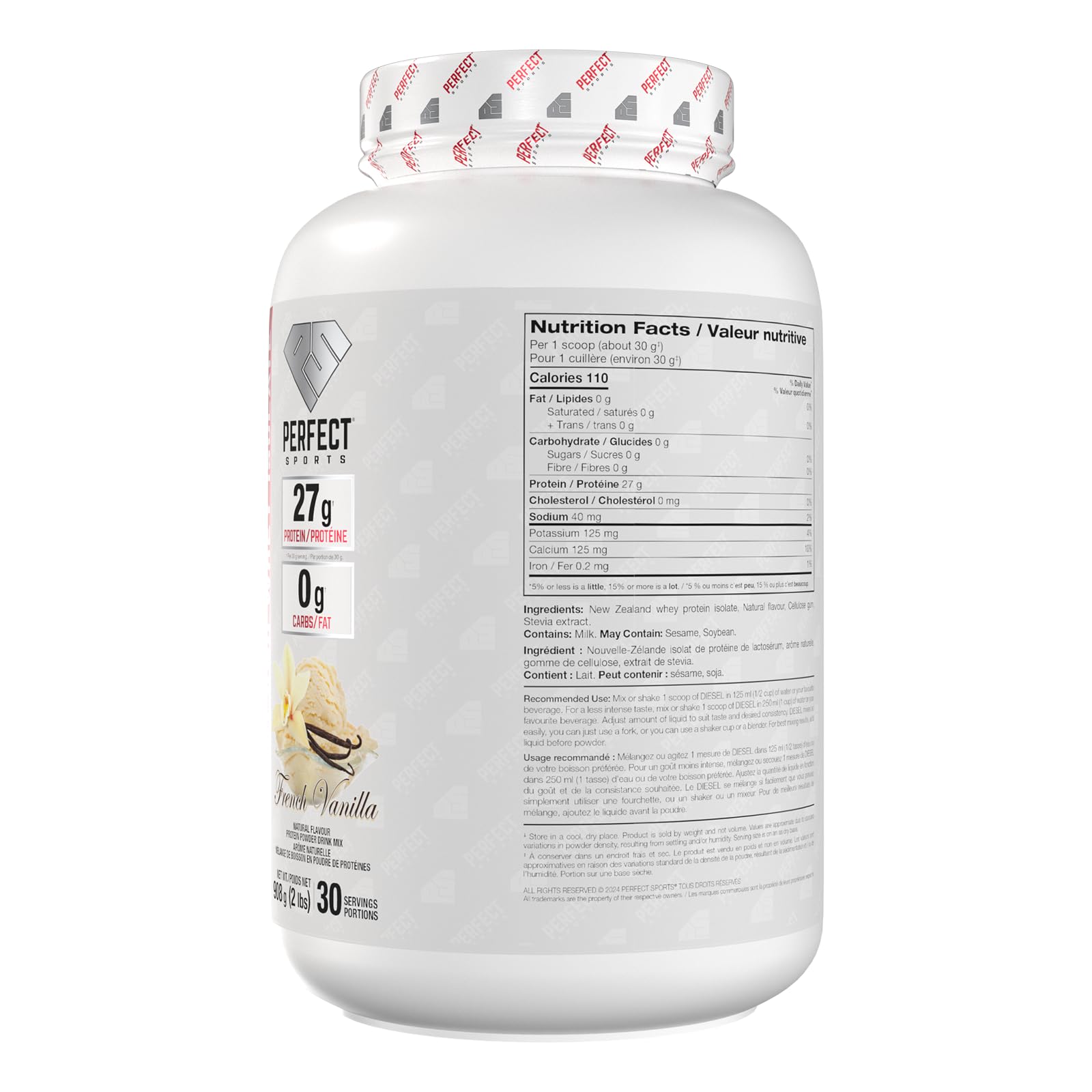 PERFECT SPORTS Diesel New Zealand Whey Isolate Protein Powder | 27g Grass Fed Protein, Zero Carbs & Fat | Keto Friendly, Naturally Flavoured, Gluten Free | 2LB (French Vanilla) - Available at All In One Marketplace Canada