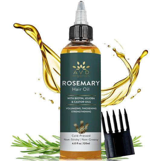 AVD Organics Rosemary Oil for Hair Growth | Infused with Biotin | Hair Strengthening, Nourishing and Volumizing | infused with Jojoba & Castor Oil | NON - GMO 120ml