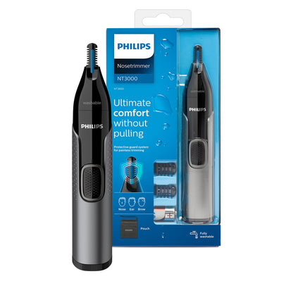 Philips Nose Trimmer Series 3000, Nose, Ear & Eyebrow Trimmer with Protective Guard System & Travel Pouch, NT3650/26 - Available at All In One Marketplace Canada