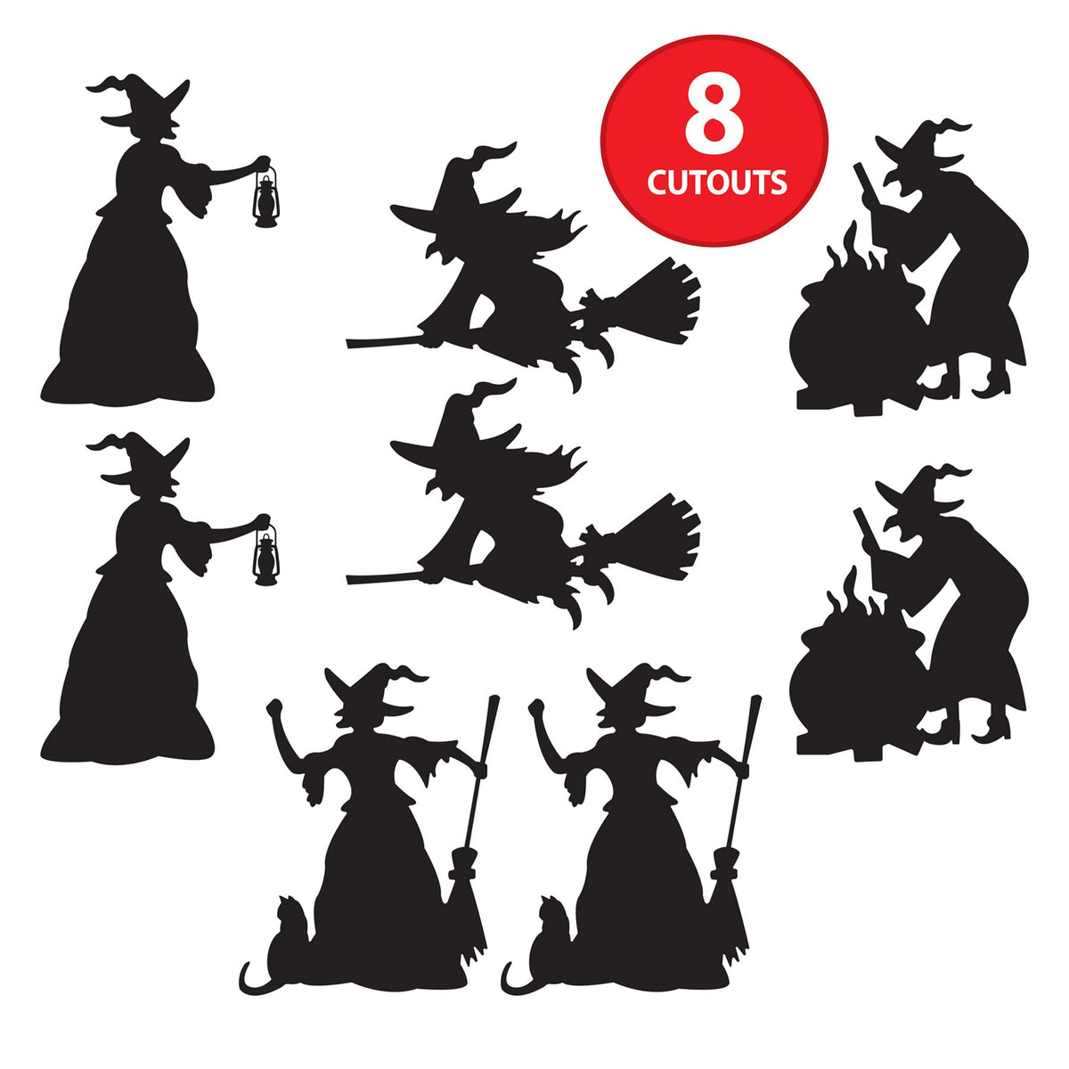 Beistle 8 Piece Black Witch Silhouette Cutouts, Halloween Party Decorations