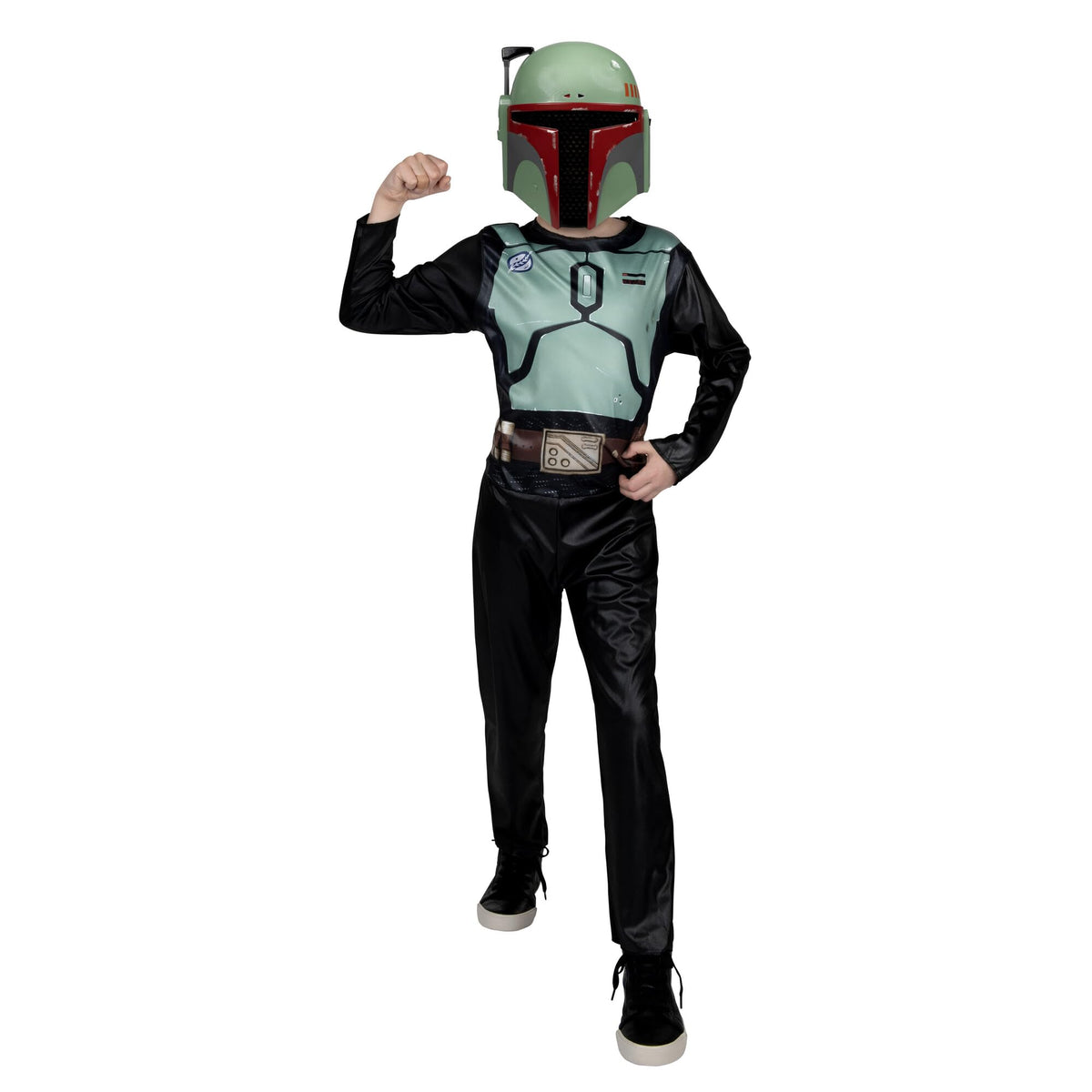 Costume d'Halloween officiel Star Wars Boba Fett pour enfant - Combinaison imprimée avec masque en plastique (G) noir