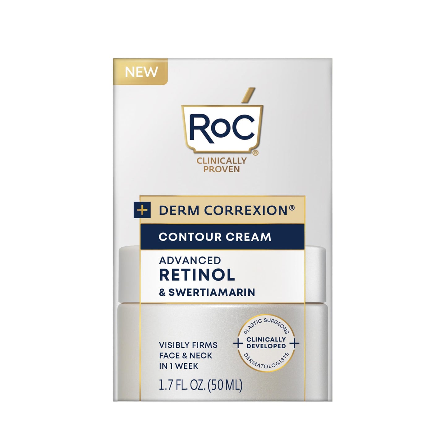 RoC Derm Correxion® Neck Cream with Hyaluronic Acid and Advanced Retinol to visibly Tighten & Lift Horizontal Neck Lines, Facial Moisturiser to Contour Face, Neck and Jawline, 50ML RoC