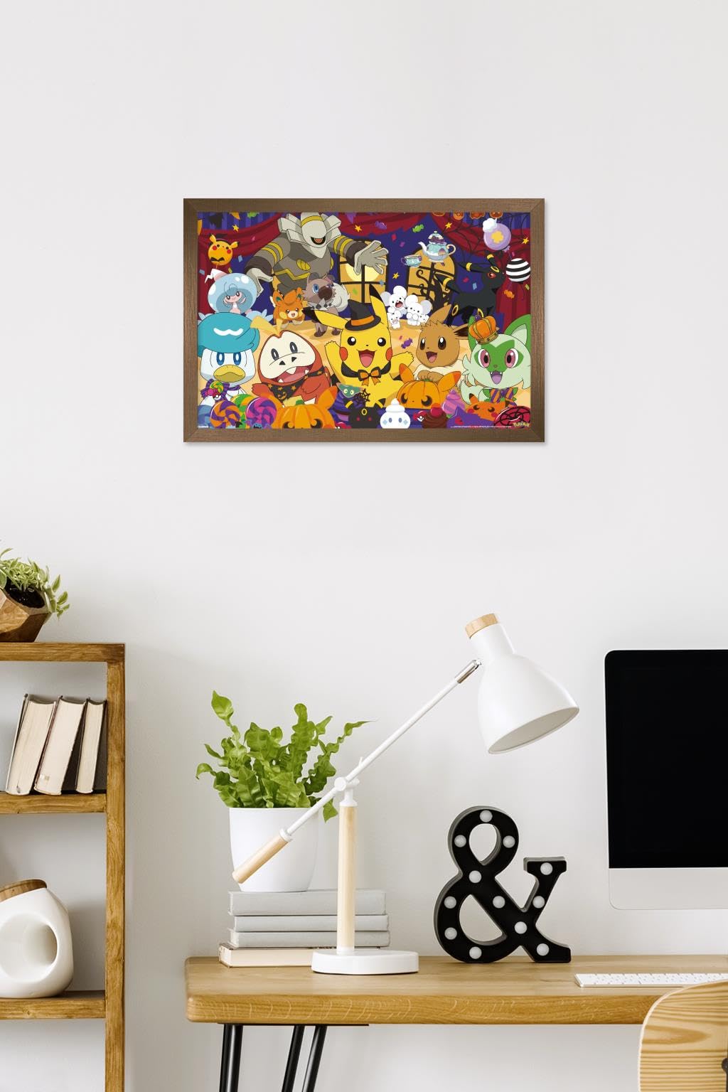 Pokémon: Halloween Party- Group Wall Poster, 22.4L" x 14.7W", Bronze Framed Version