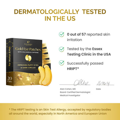 PLANTIFIQUE 24K Gold Under Eye Patches - Dermatologist Tested - 20 Pairs Cooling Eye Masks for Dark Circles & Puffiness, with Collagen & Hyaluronic Acid - Patch Yeux - Available at All In One Marketplace Canada