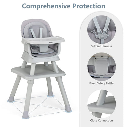INFANS 8 in 1 Baby High Chair, Convertible Highchair for Babies and Toddlers, Infant Dining Booster Seat, Building Block Table, Kids Stool Table Chair Set with Removable Tray (Grey) INFANS