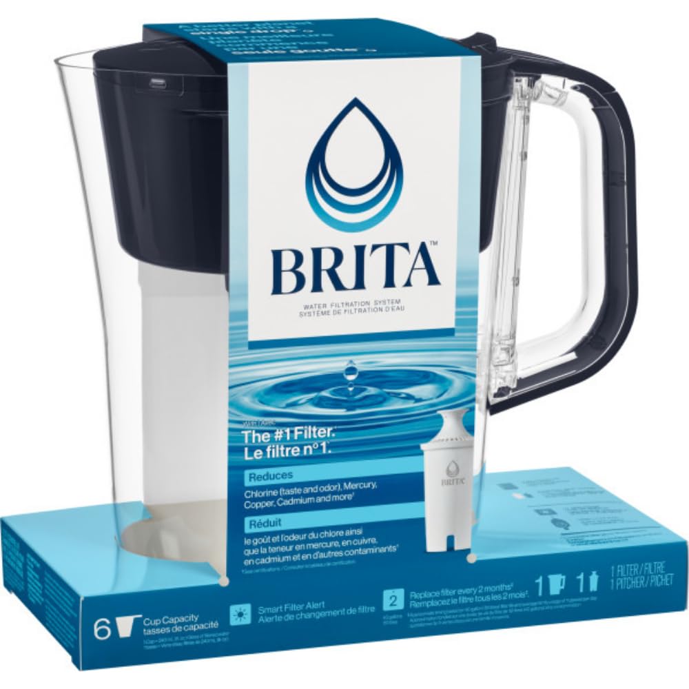 Brita 6 Cup Filter Pitcher with Smart Light Indicator, Reduces Chlorine taste and odour from Tap Water, Filters 151 Litres, Denali, Black