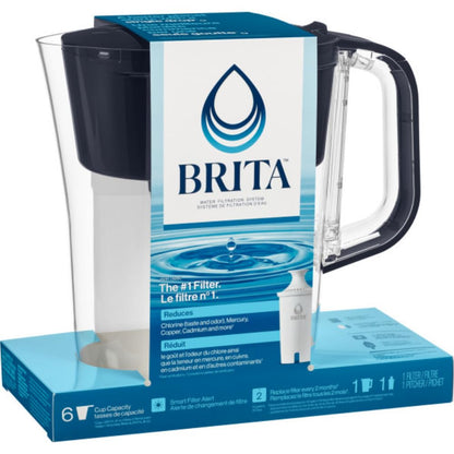 Brita 6 Cup Filter Pitcher with Smart Light Indicator, Reduces Chlorine taste and odour from Tap Water, Filters 151 Litres, Denali, Black