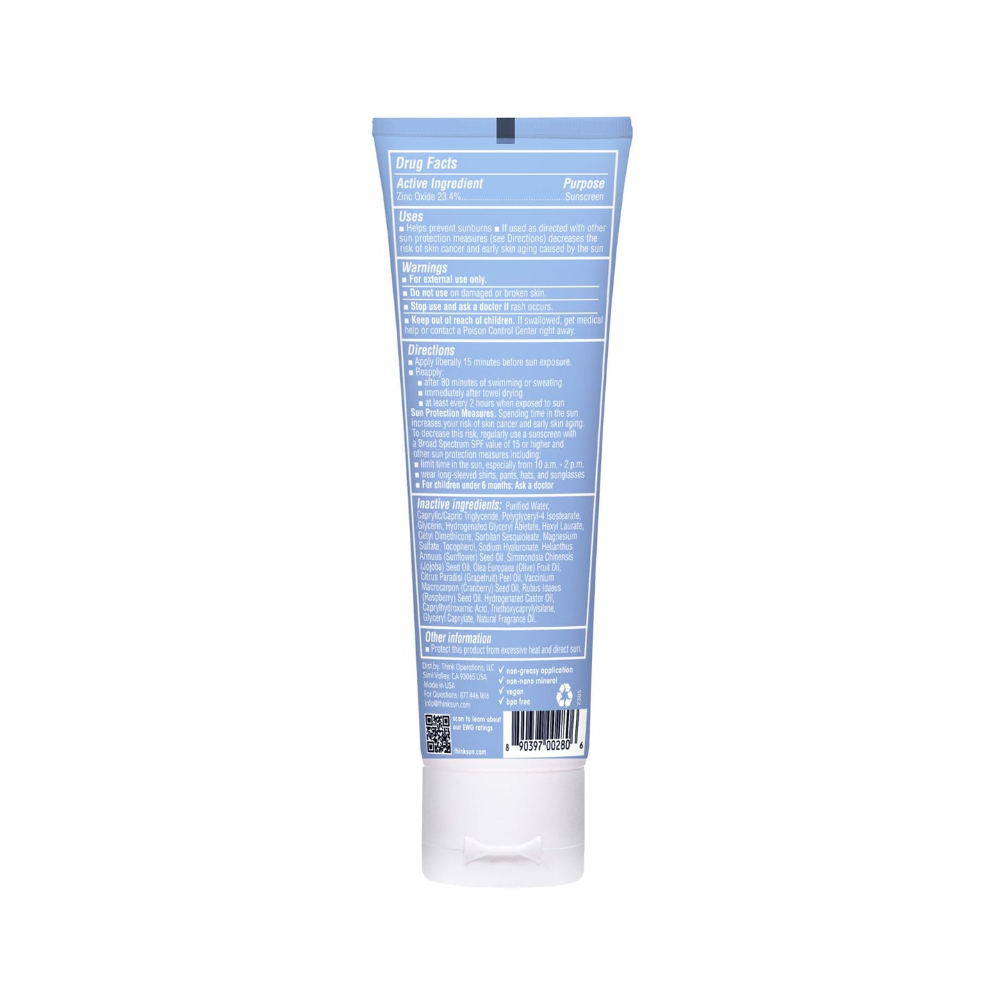Thinksport SPF 50+ Mineral Sunscreen Lotion, 3oz , White THINK