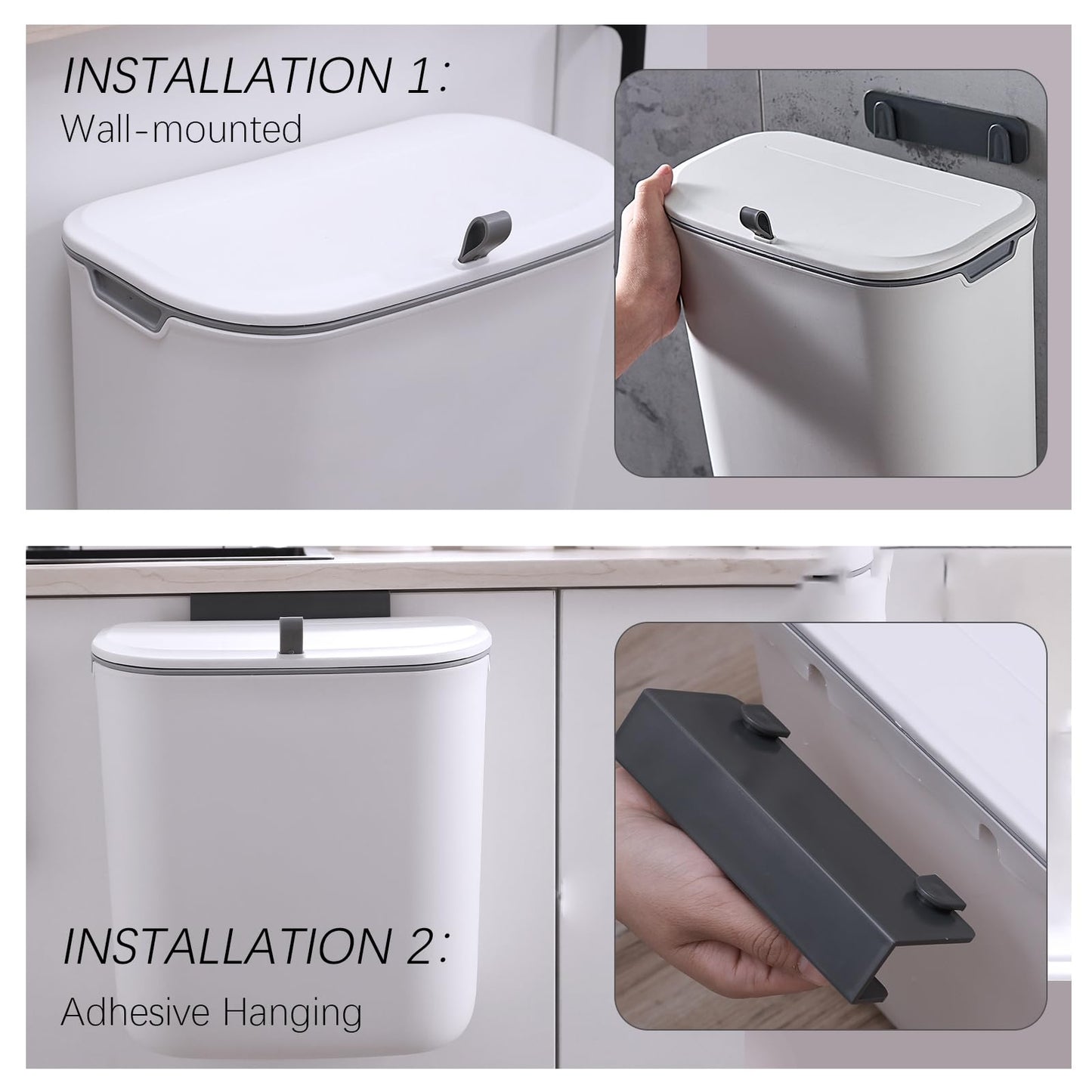 ELPHECO Compost Bin, 2.5 Gallon Hanging Trash Can with Lid, Kitchen Cabinet Door Under Sink Plastic Garbage Can Wall Mounted Slide Open, White - Available at All In One Marketplace Canada