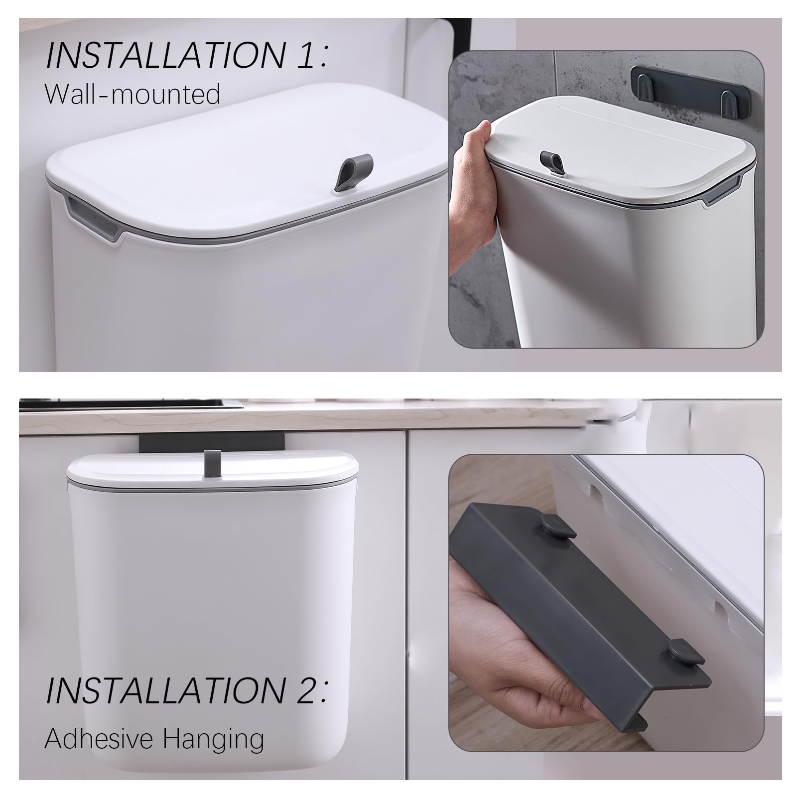 ELPHECO Compost Bin, 2.5 Gallon Hanging Trash Can with Lid, Kitchen Cabinet Door Under Sink Plastic Garbage Can Wall Mounted Slide Open, White - Available at All In One Marketplace Canada