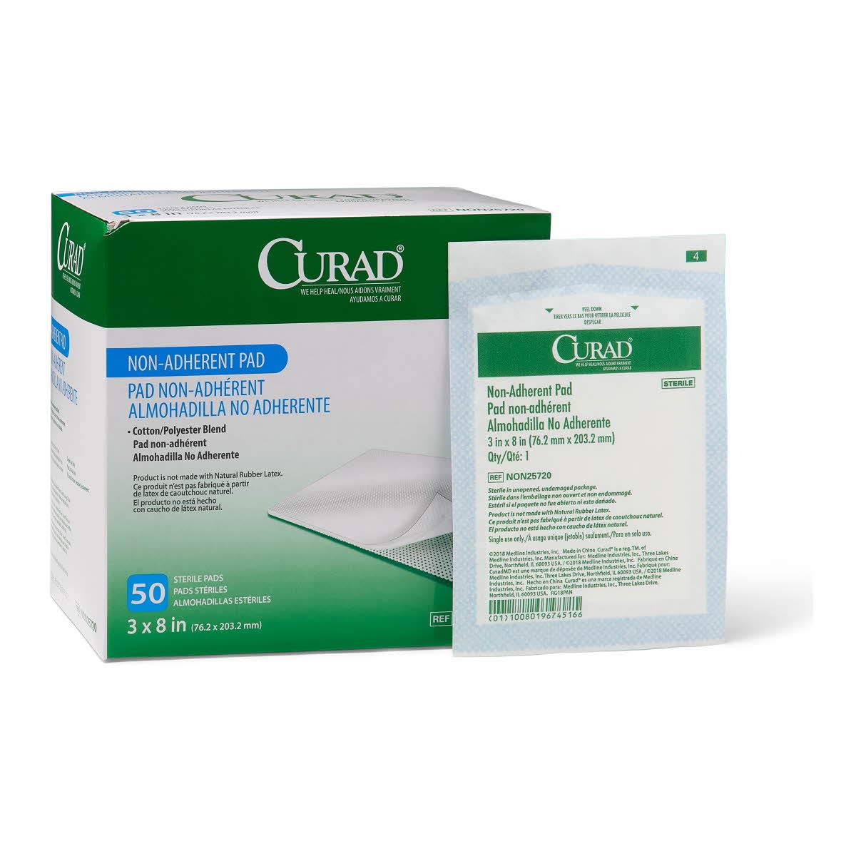 CURAD Sterile Non-Adherent Pad, 3x8 (Pack of 50) Curad