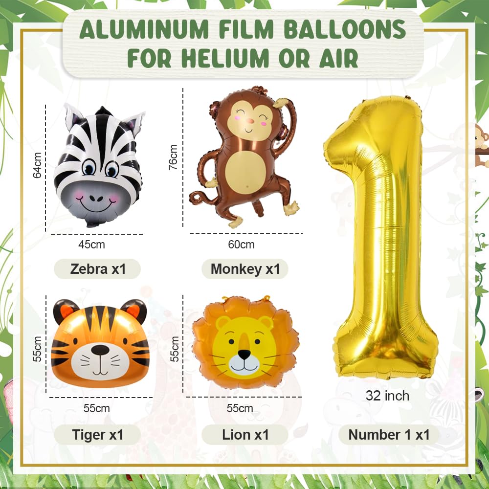 Wild Birthday Decorations, Safari Jungle Theme 1st Birthday Decorations for Boy or Girl, Photo Banner, Balloon Box, Balloons Garland, Foil balloons, High Chair Banner, Wild Backdrop, Cake Topper 🍁 All In One Marketplace Canada
