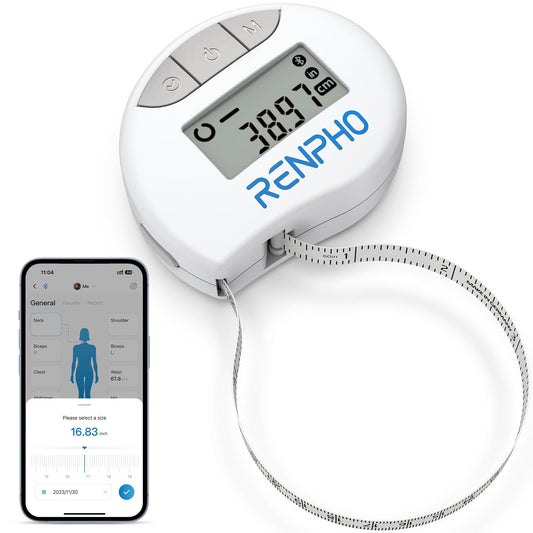 Smart Tape Measure RENPHO Bluetooth Measuring Tapes for Body Measurement Muscle Gain Fitness Bodybuilding Retractable Circumferences Inches & cm - Available at All In One Marketplace Canada