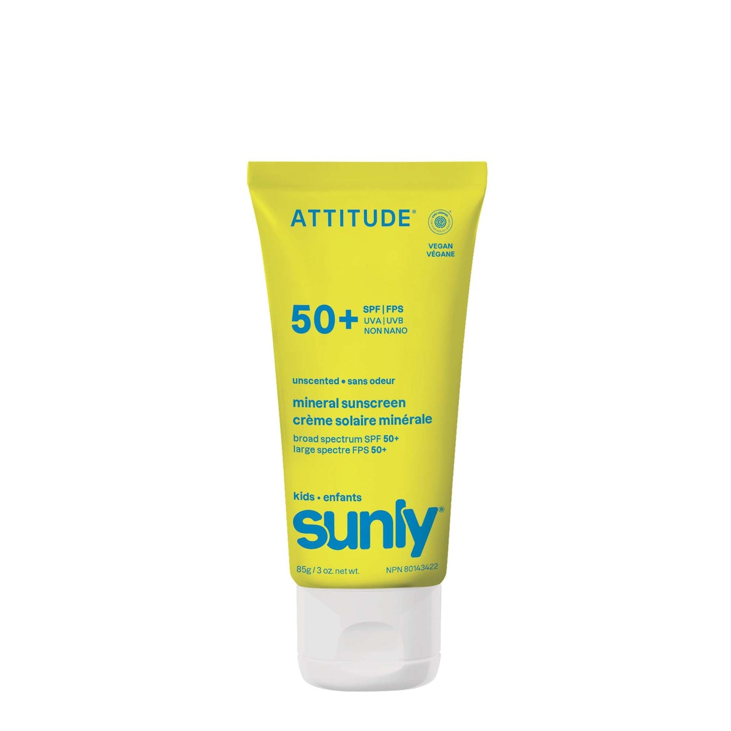 ATTITUDE Kids Mineral Sunscreen SPF 50, Broad Spectrum Zinc Oxide, EWG Verified, Mineral-Based, Non-Nano, Lightweight Cream for Face & Body, Gentle Formula, Unscented, 80 grams BIO SPECTRA ATTITUDE