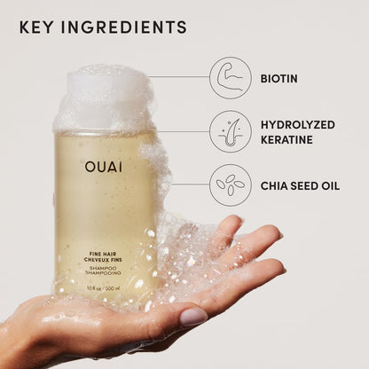 OUAI Fine Hair Shampoo - Biotin Thickening Shampoo for Flat, Thin Hair - Volumizing & Strengthening Keratin & Chia Seed Oil for Women & Men - Lightweight, Color-Safe, Sulfate Free, 10 Oz - Available at All In One Marketplace Canada