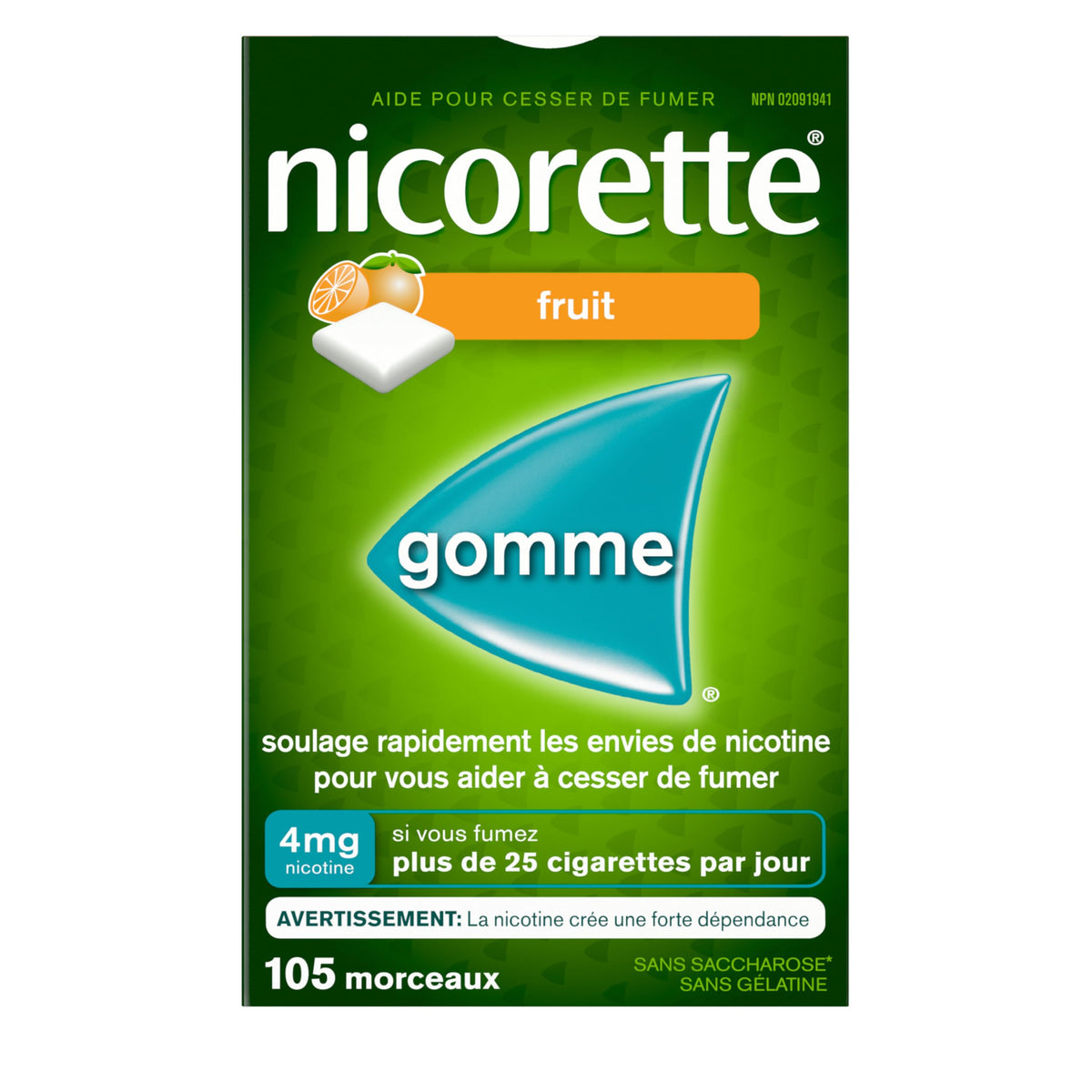 Nicorette Nicotine Gum, Fresh Fruit, 4mg – Quit Smoking Aid, 105 Count