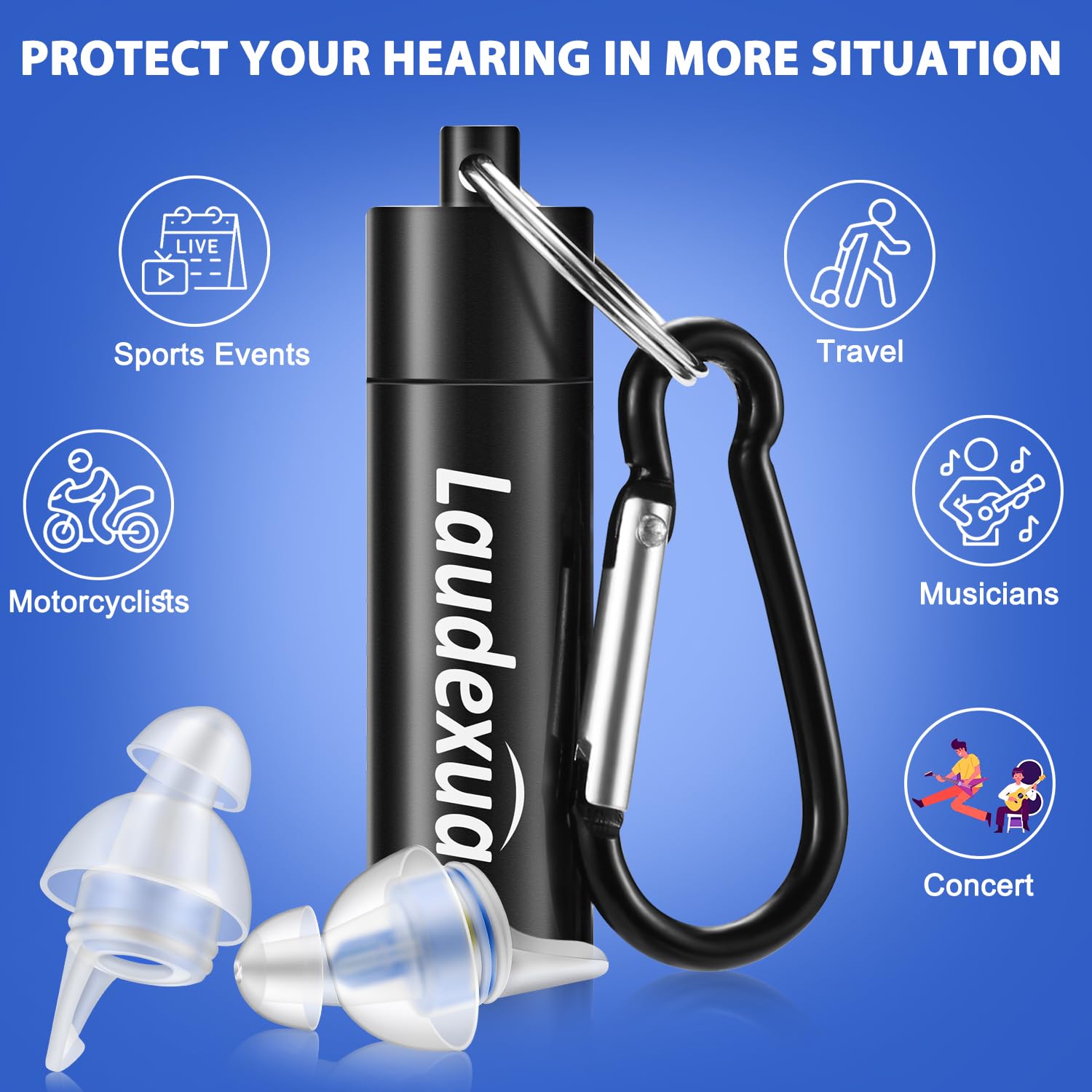 Laudexua High Fidelity Concert Ear Plugs, 2 Pairs Ear Protection Musician Earplugs for Concerts, Music Festival, Motorcycle, and Other Noise Reduction Events - Available at All In One Marketplace Canada
