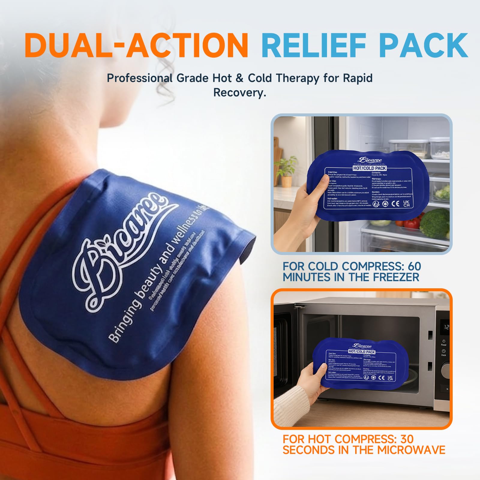BICAREE Cold Gel Ice Packs Reusable for Injuries, Cold Compress - Relieves Muscle Pain, Sports Injury Recovery, Reduces Swellin (3-Piece Set) - Available at All In One Marketplace Canada