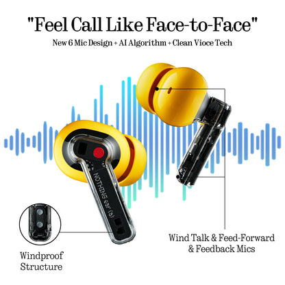 Nothing Ear (a) Wireless Earbuds, 45dB Hybrid Noise Cancelling Earbuds, Hi-Res Audio, Advanced Equaliser, Dual Connect, 6 Mics, 42.5H Playtime Ear Buds Wireless Bluetooth, Yellow