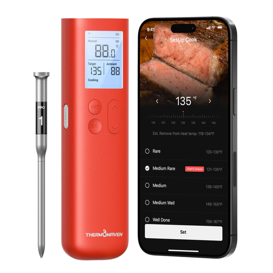 ThermoMaven Wireless Meat Thermometer, 10X Enhanced Signal and Stability with Sub-1G, Standalone Base with Display & Control, Certified Accuracy ±0.5°F, WiFi Unlimited Range for BBQ, Oven,Smoker,Grill - Available at All In One Marketplace Canada