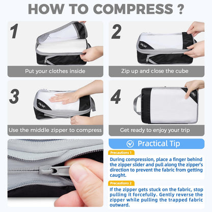 BAGAIL 6 Set/8 Set Compression Packing Cubes, Ultralight Expandable Packing Organizers for Carry on Travel Luggage(6set Jet Black) - Available at All In One Marketplace Canada
