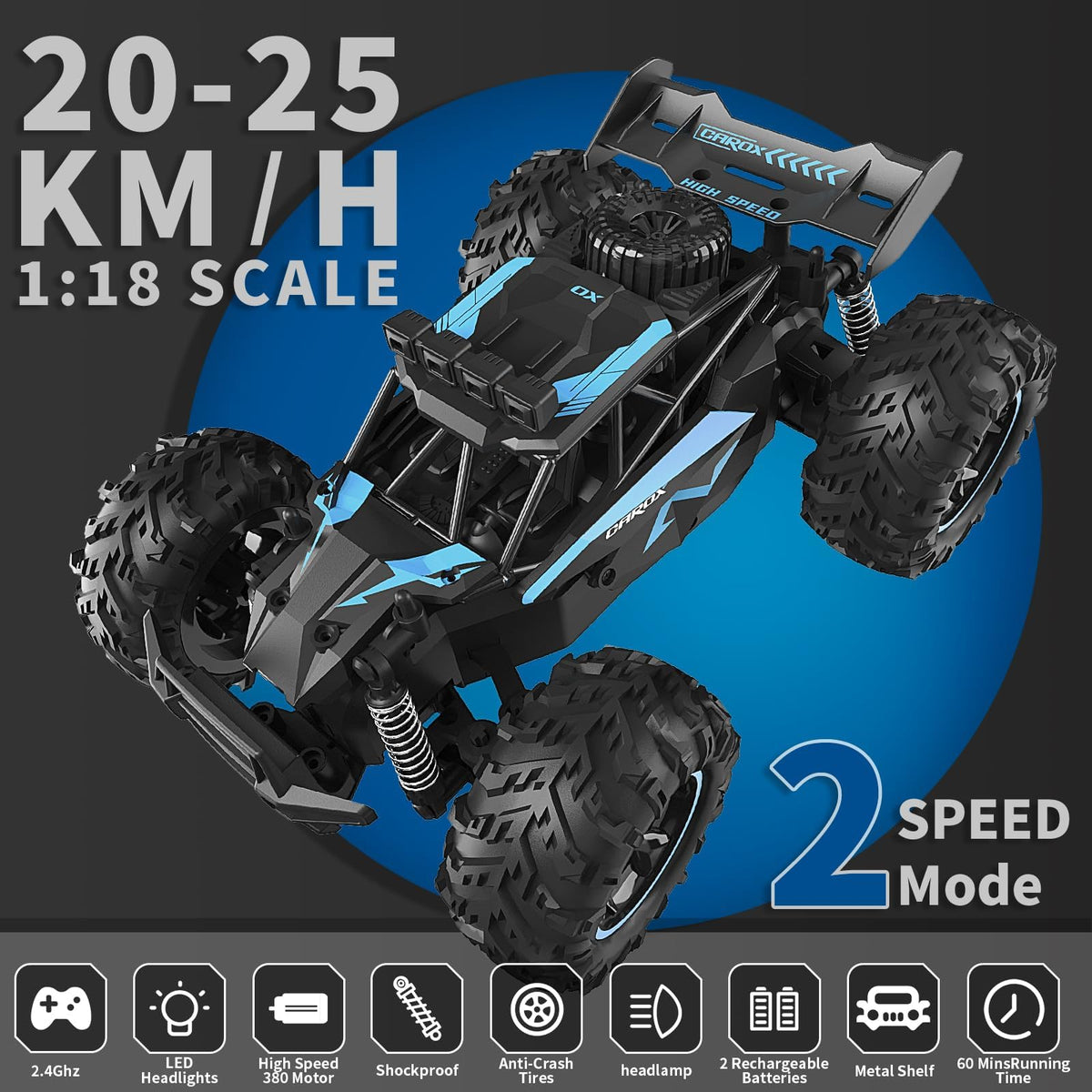 Carox 1:18 RC Car with 2 Batteries 25KM/H Remote Control Car for Kids 🍁 All In One Marketplace Canada
