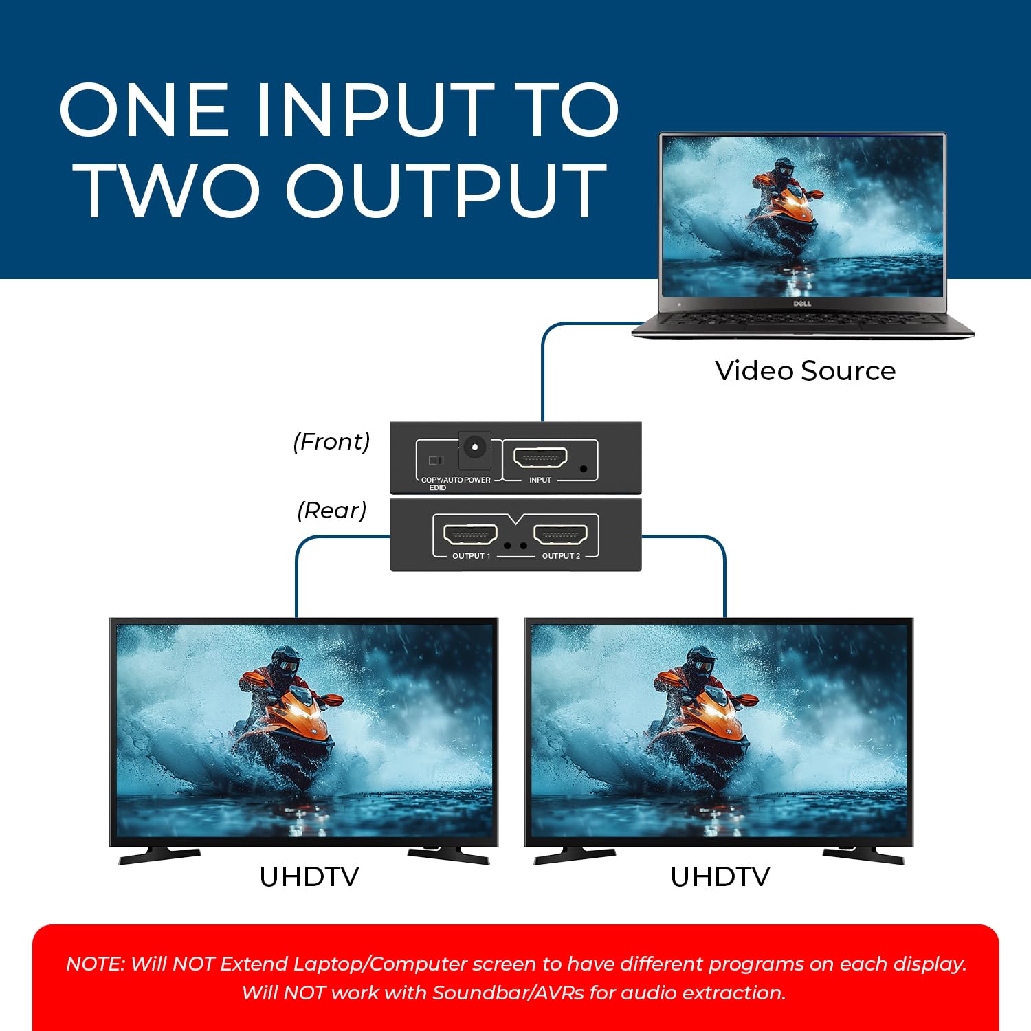 OREI HDMI Splitter 1 in 2 Out - 1x2 HDMI Splitter For TV Mirror Only - Not for Multi Monitors and HDCP Bypass, 1080P @ 60Hz & 4K @ 30Hz Resolutions – Powered HDMI splitter (HD-102) Orei