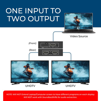OREI HDMI Splitter 1 in 2 Out - 1x2 HDMI Splitter For TV Mirror Only - Not for Multi Monitors and HDCP Bypass, 1080P @ 60Hz & 4K @ 30Hz Resolutions – Powered HDMI splitter (HD-102) Orei