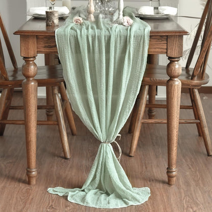Artoid Mode Boho Sage Green Gauze Wedding Table Runner, 300 cm Seasonal Fabric Kitchen Dining Holiday Table Decor for Home Party Indoor 🍁 All In One Marketplace Canada