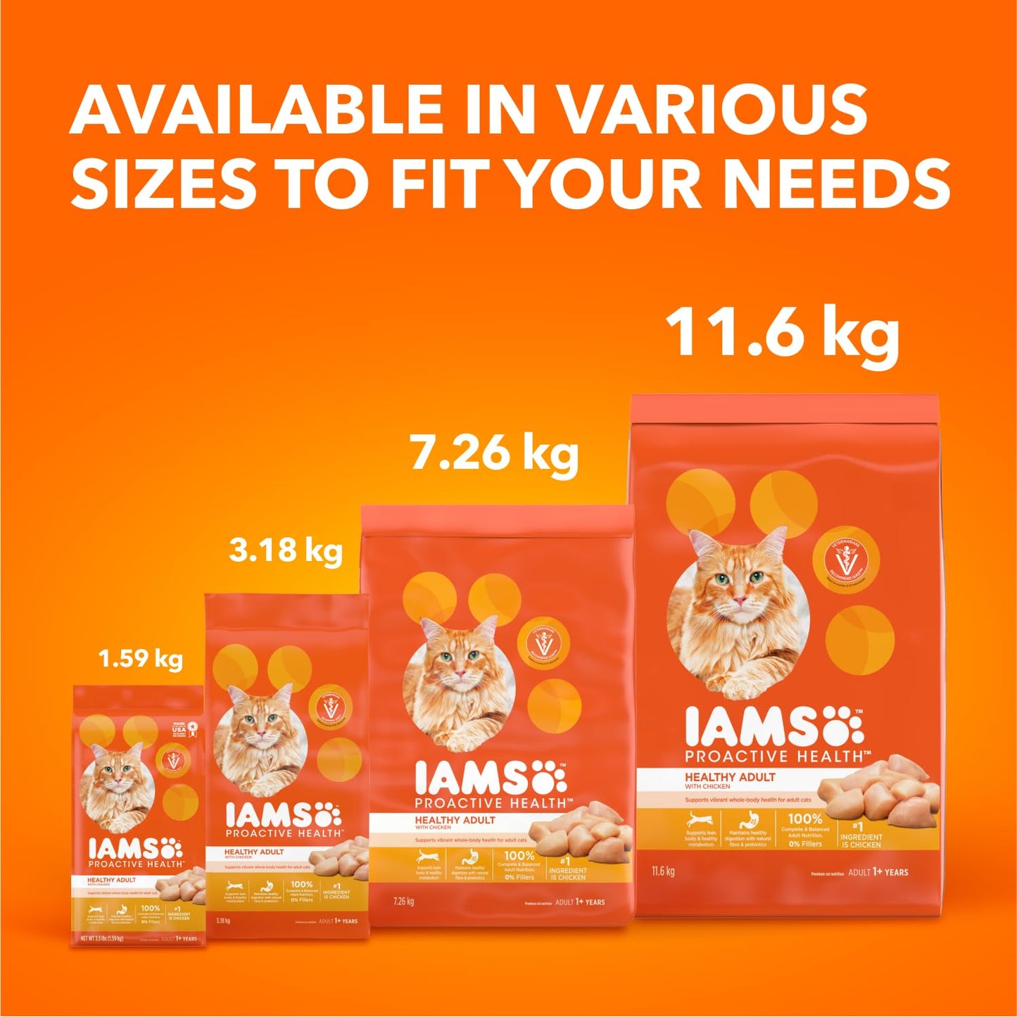 IAMS Proactive Health Healthy Adult Dry Cat Food – Chicken – 3.18KG (7LB) Bag
