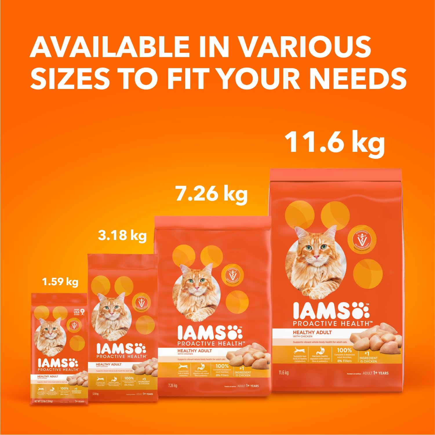 IAMS Proactive Health Healthy Adult Dry Cat Food – Chicken – 3.18KG (7LB) Bag